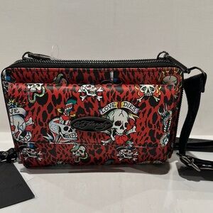 NWT Ed Hardy Love Dies Crossbody Wallet/Wristlet with detachable Guitar Strap.